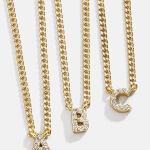 18K Gold Mini Initial Necklace - Gold/Pav??