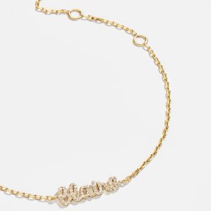 18K Gold Pav?? Custom Nameplate Bracelet - 18K Gold. Pav?? Cubic Zirconia Stones