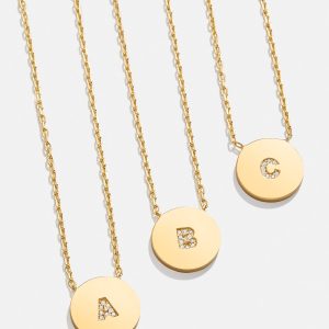 Disc 18K Gold Custom Initial Necklace - Gold/Pav??