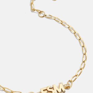 Mini 18K Gold Custom Initial Bracelet - Gold/Pav??