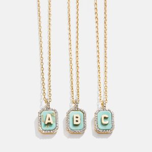 Gold & Turquoise Initial Necklace - Turquoise Stone
