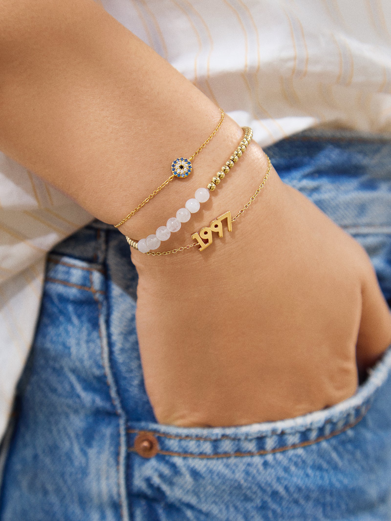 18K Gold Block Font Custom Number Bracelet - Block Font Numbers - Image 3