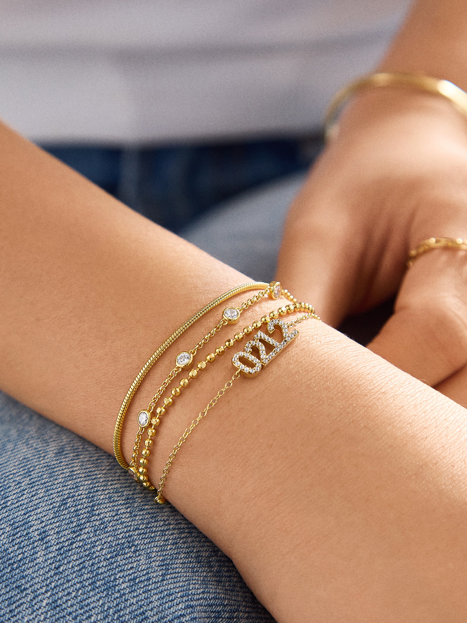 18K Gold Block Font Custom Number Bracelet - Block Font Numbers - Image 5