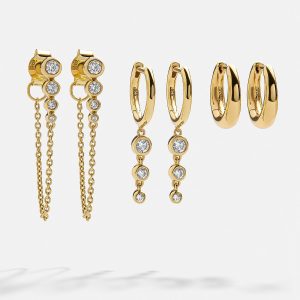 Jenelle 18K Gold Earring Set - Gold/Pav??