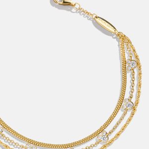 Mickey Mouse Disney 18K Gold Plated Sterling Silver Layered Bracelet - Gold/Pavé