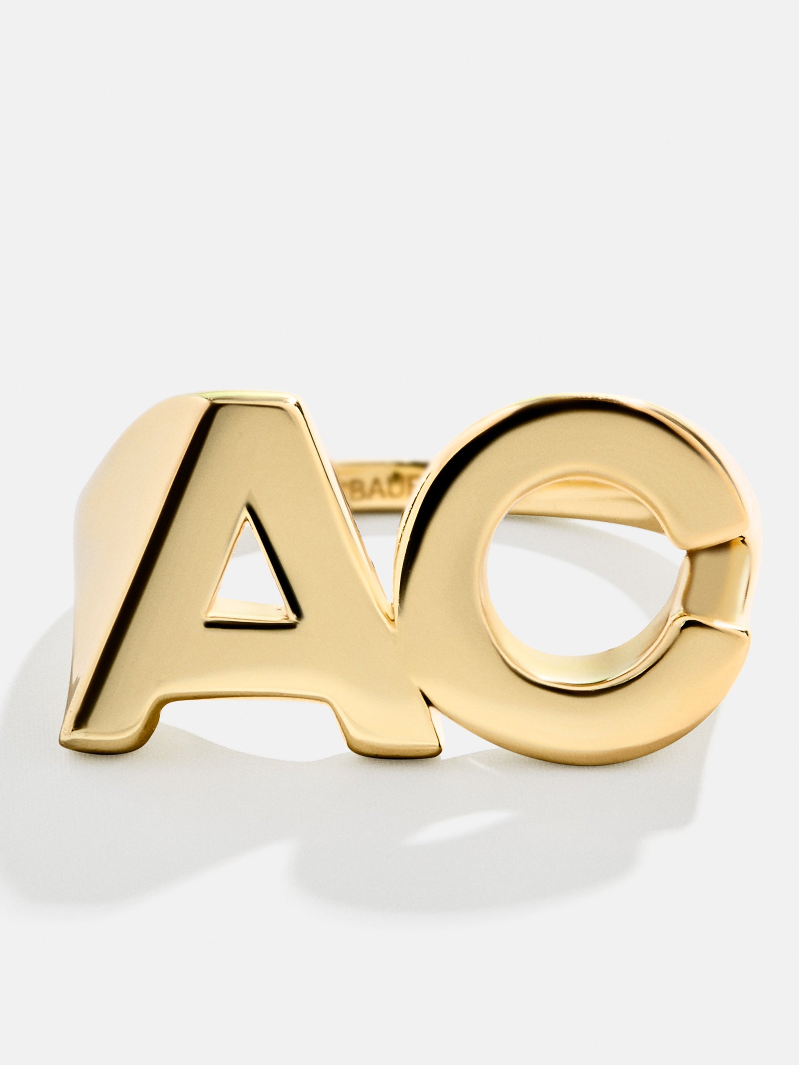 18K Gold Double Custom Initial Block Ring - 18K Gold - Image 3