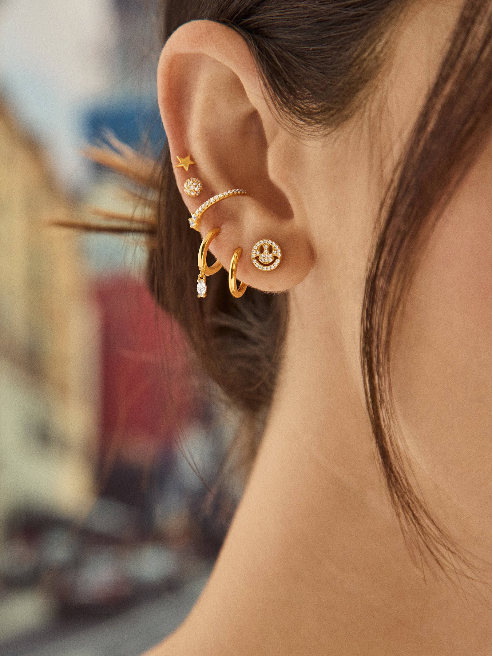 18K Gold Just For Fun Earrings - Pav?? Smiley Face - Image 2