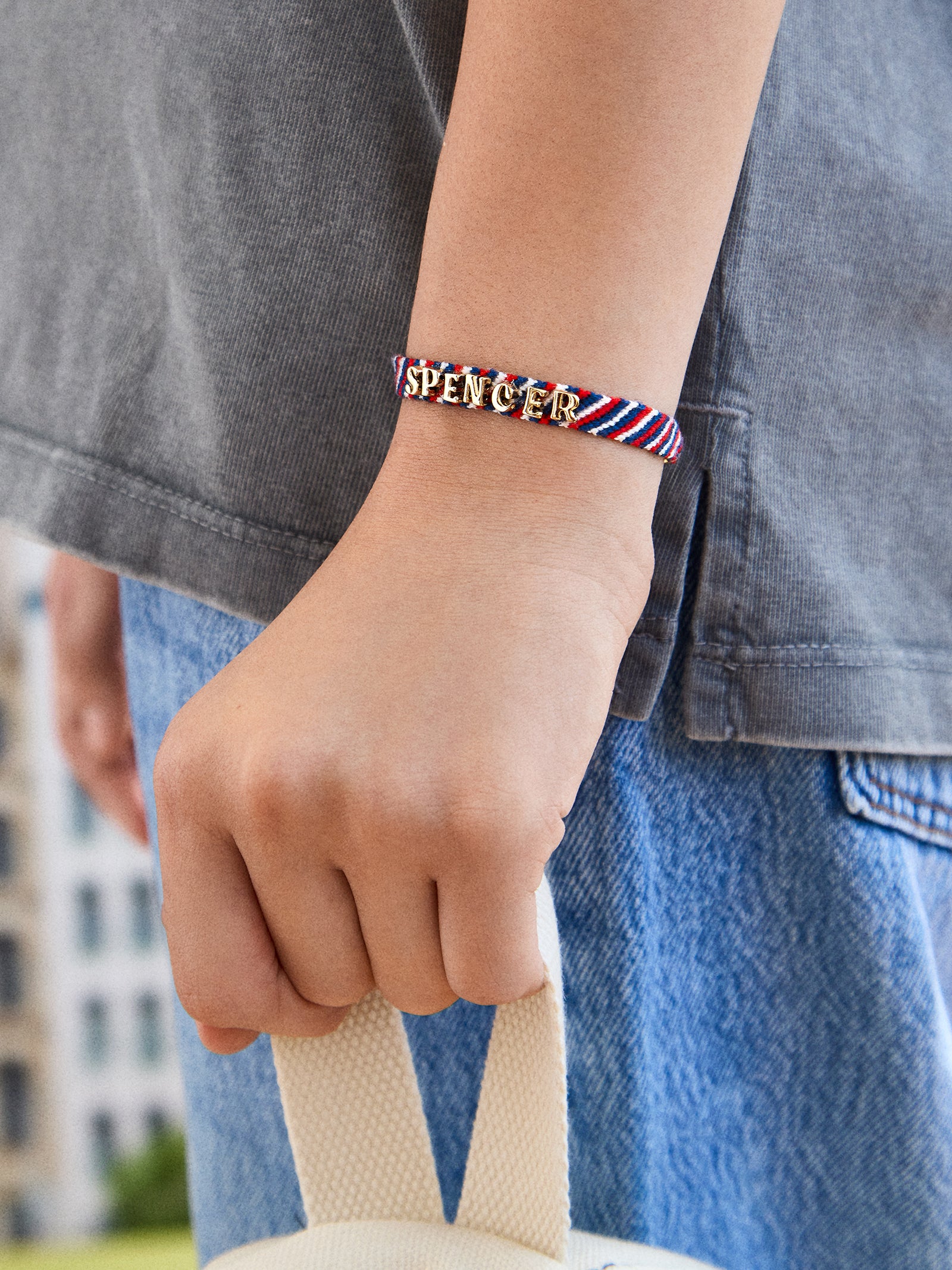 Woven Kids' Custom Friendship Bracelet - Red/Blue Stripe - Image 2