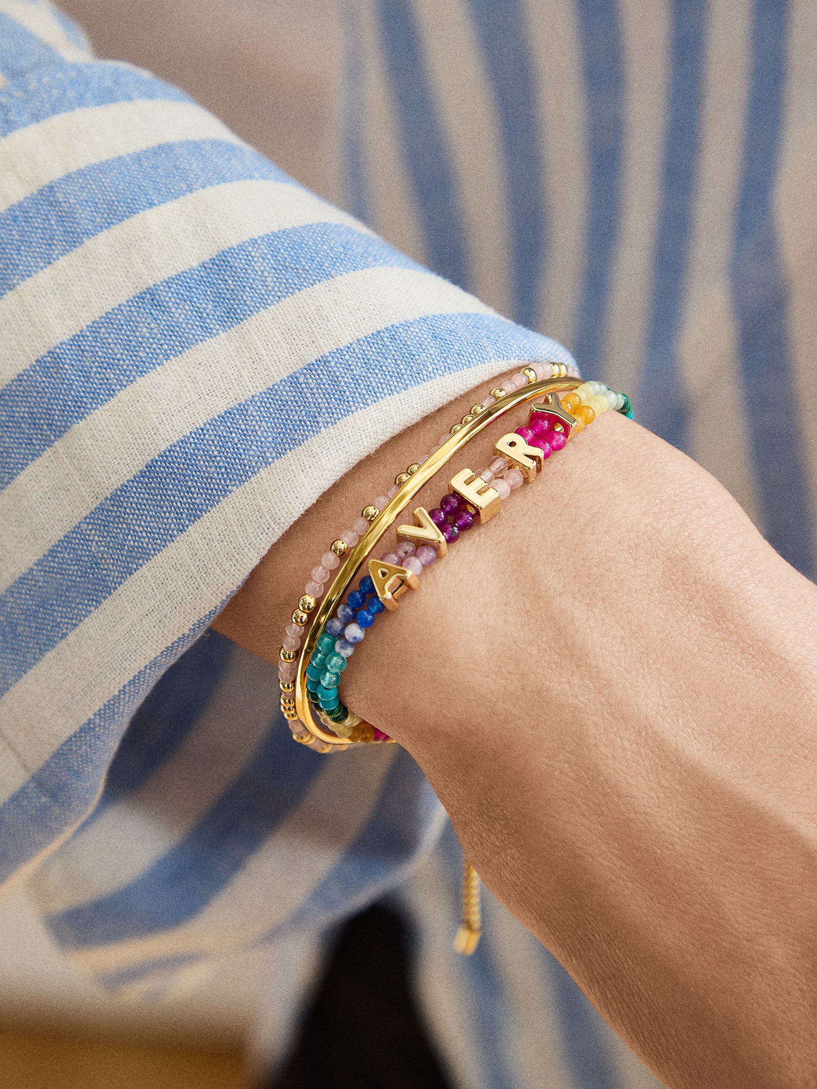 Semi-Precious Custom Nameplate Bracelet - Multi - Image 2