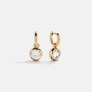 18K Gold Birthstone Drop Earrings - Crystal