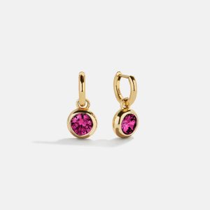 18K Gold Birthstone Drop Earrings - Rose