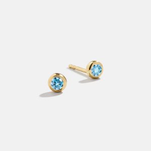 18K Gold Birthstone Stud Earrings - Aquamarine