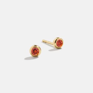 18K Gold Birthstone Stud Earrings - Garnet