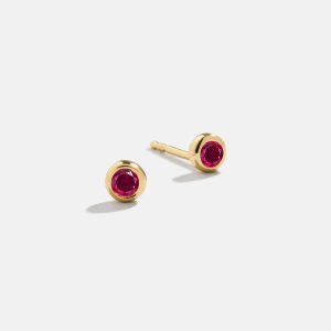 18K Gold Birthstone Stud Earrings - Ruby