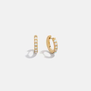 18K Gold Semi-Precious Huggie Earrings - Opal