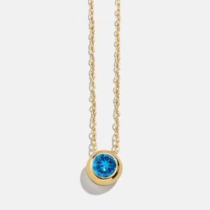 18K Gold Birthstone Pendant Necklace - Blue Zircon