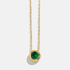 18K Gold Birthstone Pendant Necklace - Emerald