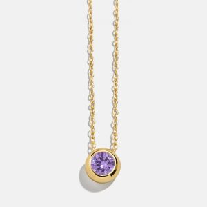 18K Gold Birthstone Pendant Necklace - Light Amethyst