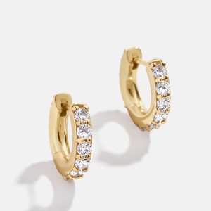18K Gold Birthstone Huggie Earrings - Crystal