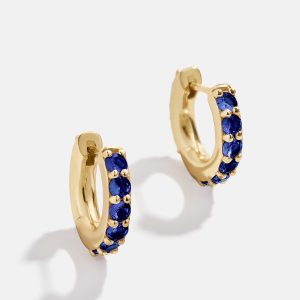 18K Gold Birthstone Huggie Earrings - Sapphire
