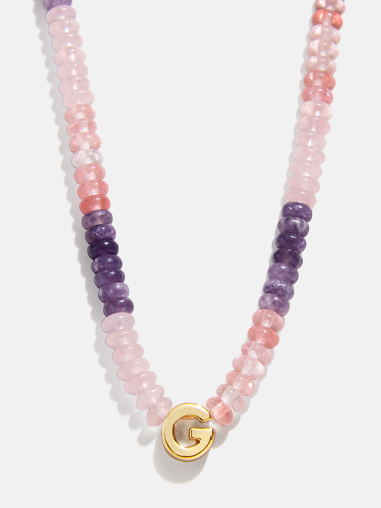 Semi-Precious Beaded Initial Necklace - Pink Ombre - Image 9