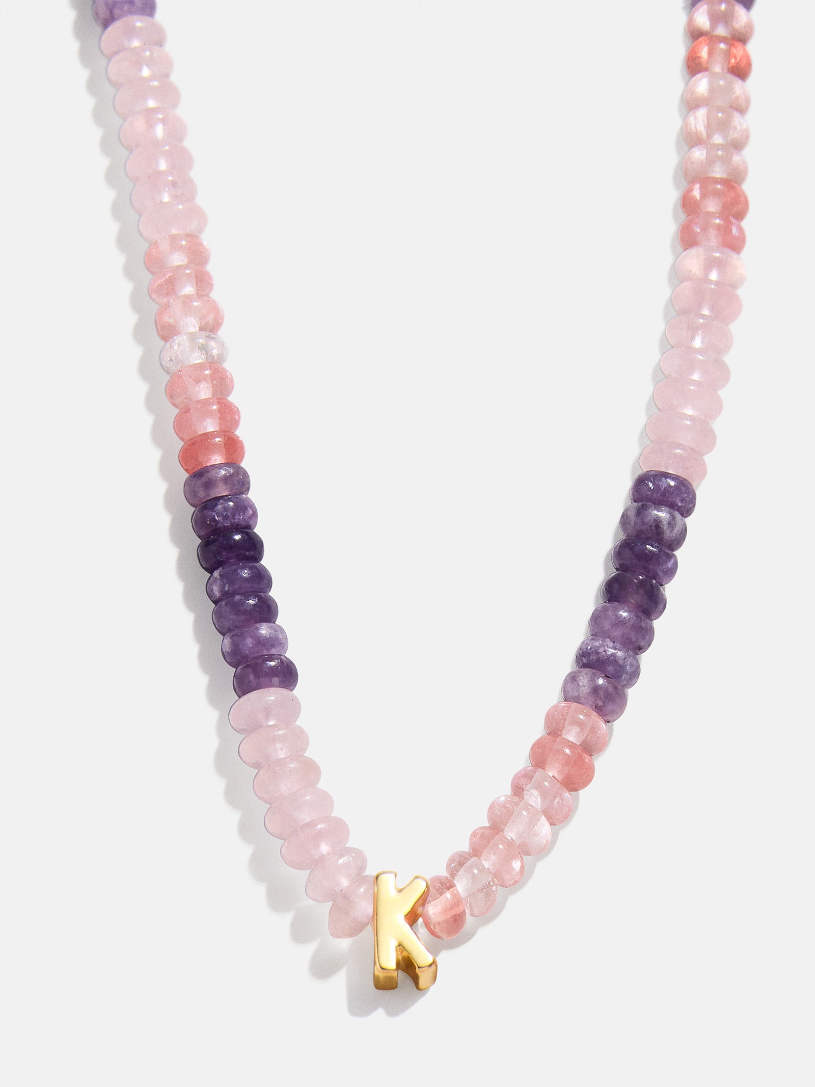 Semi-Precious Beaded Initial Necklace - Pink Ombre - Image 13