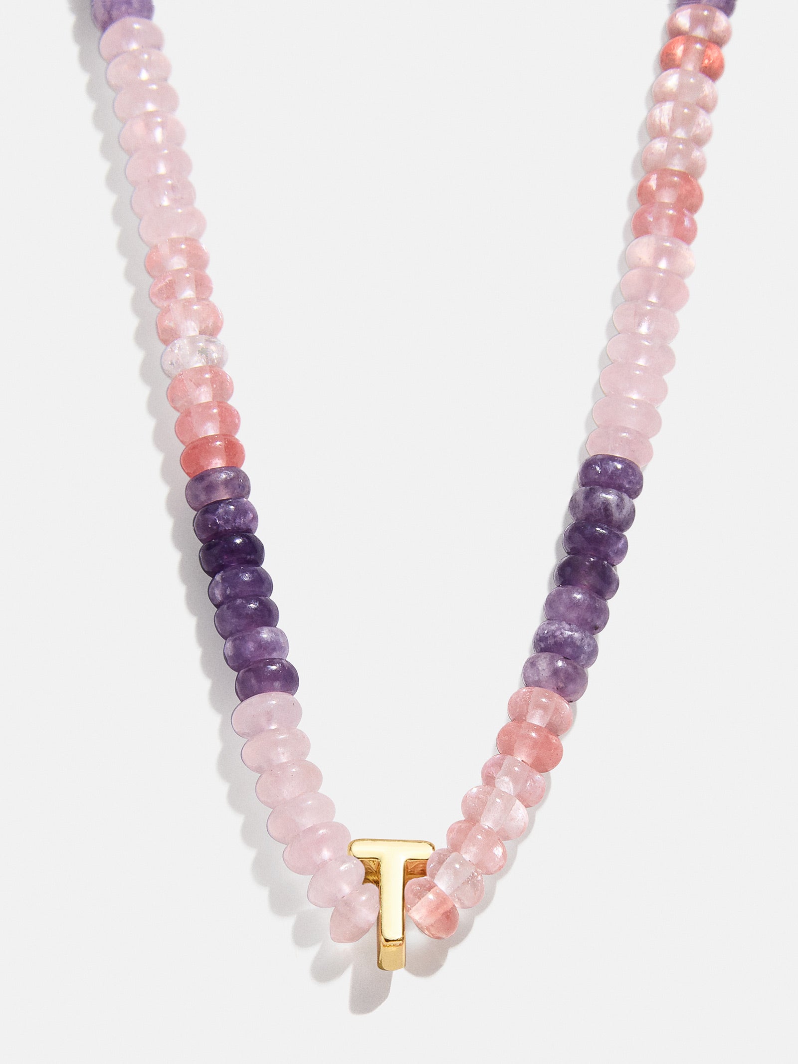 Semi-Precious Beaded Initial Necklace - Pink Ombre - Image 21