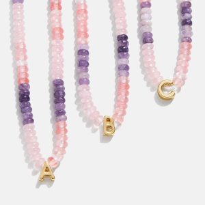 Semi-Precious Beaded Initial Necklace - Pink Ombre