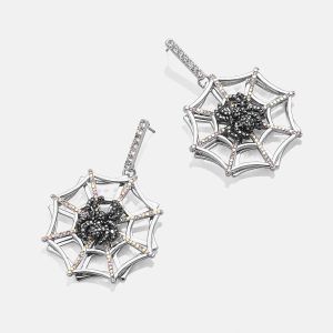 Web Struck Earrings - Black Spider