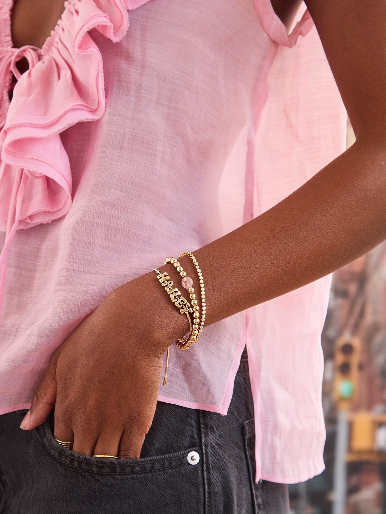 Semi-Precious Birthstone Pisa Bracelet - Rose Quartz - Image 2