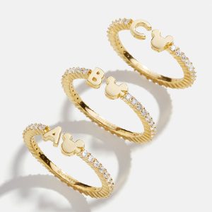 Disney Mickey Mouse 18K Gold Plated Sterling Silver Custom Ring - Gold/Pavé