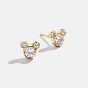 Mickey Mouse Disney 18K Gold Plated Sterling Silver & Cubic Zirconia Studs - Gold/Pavé
