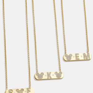 Mickey Mouse 18K Gold & Cubic Zirconia Initial Bar Necklace - Gold/Pav??