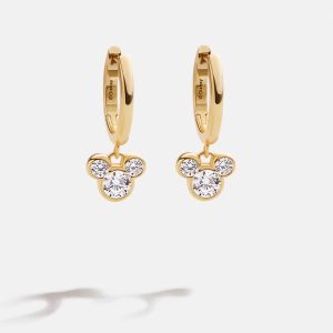 Disney Mickey Mouse 18K Gold Plated Sterling Silver Bezel Huggie - Gold/Pavé