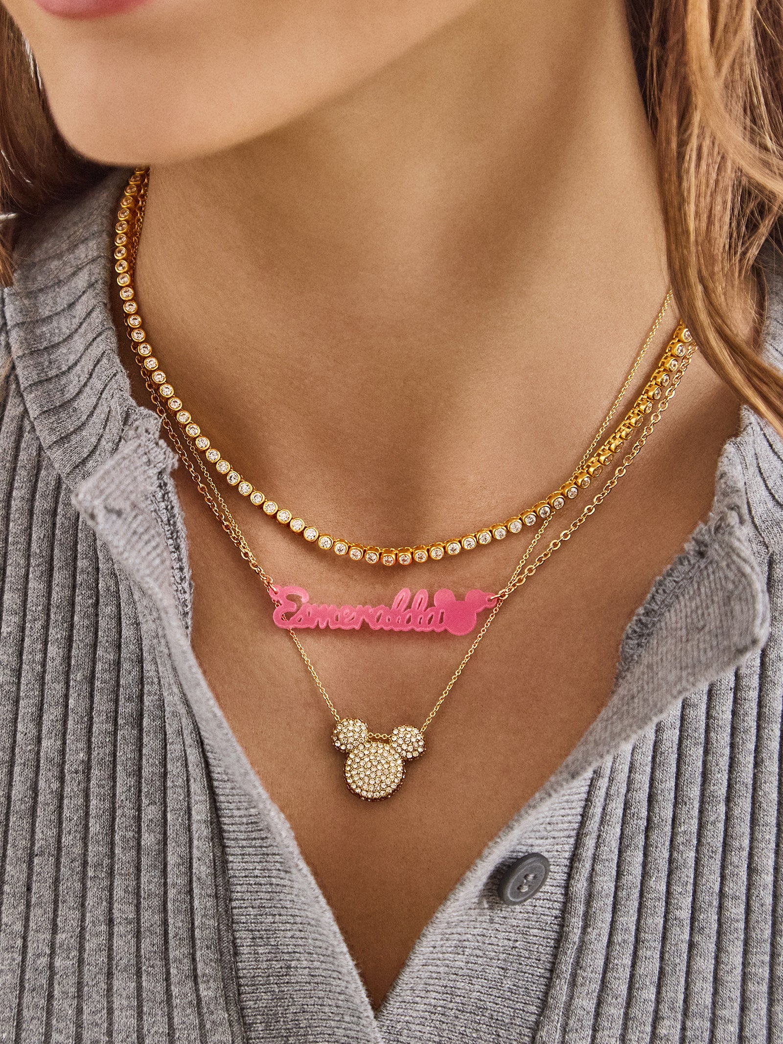 Disney Mickey Mouse Acrylic Custom Nameplate Necklace - Translucent Magenta - Image 2