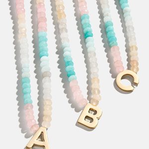 Semi-Precious Block Initial Necklace - Light Multi