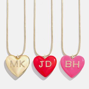 Millie Bubble Heart Custom Initial Necklace - Hot Pink