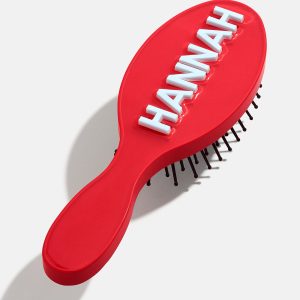 Mini Block Font Custom Hair Brush  - Red/Light Blue