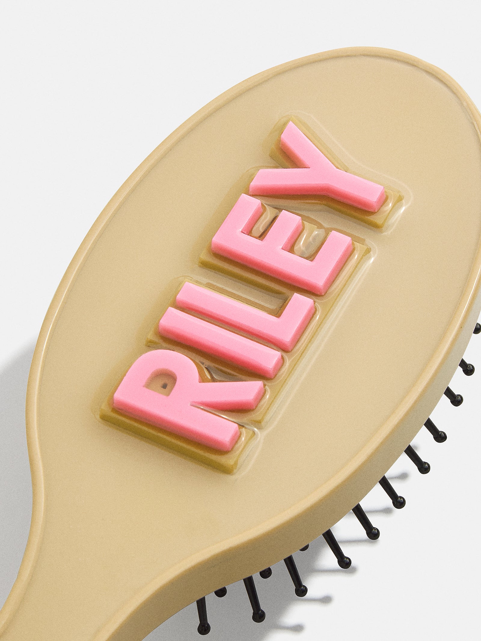 Mini Block Font Custom Hair Brush - Beige/Pink - Image 3