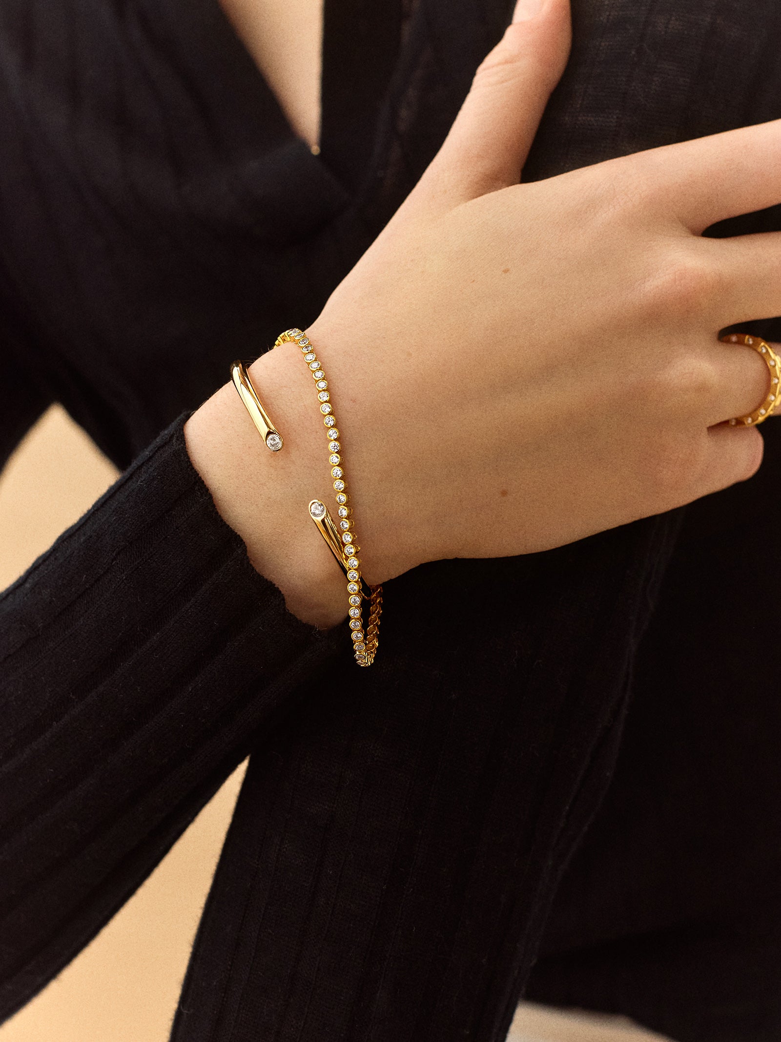 Clara Classic Bezel Cuff - Gold/Pav?? - Image 2