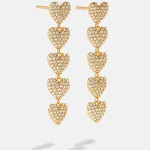 18K Gold Heart Drop Earrings - Heart