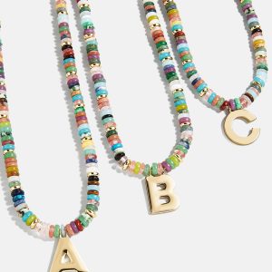 Semi-Precious Block Initial Necklace - Multi/Gold
