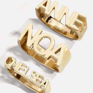 18K Gold Fineline Custom Nameplate Ring - Gold