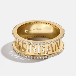 18K Gold Cutout Custom Name Ring - Gold/Pav??
