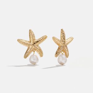 Alana Starfish Earrings - Gold/Pearl