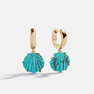 Genevieve Seashell Earrings - Gold/Turquoise