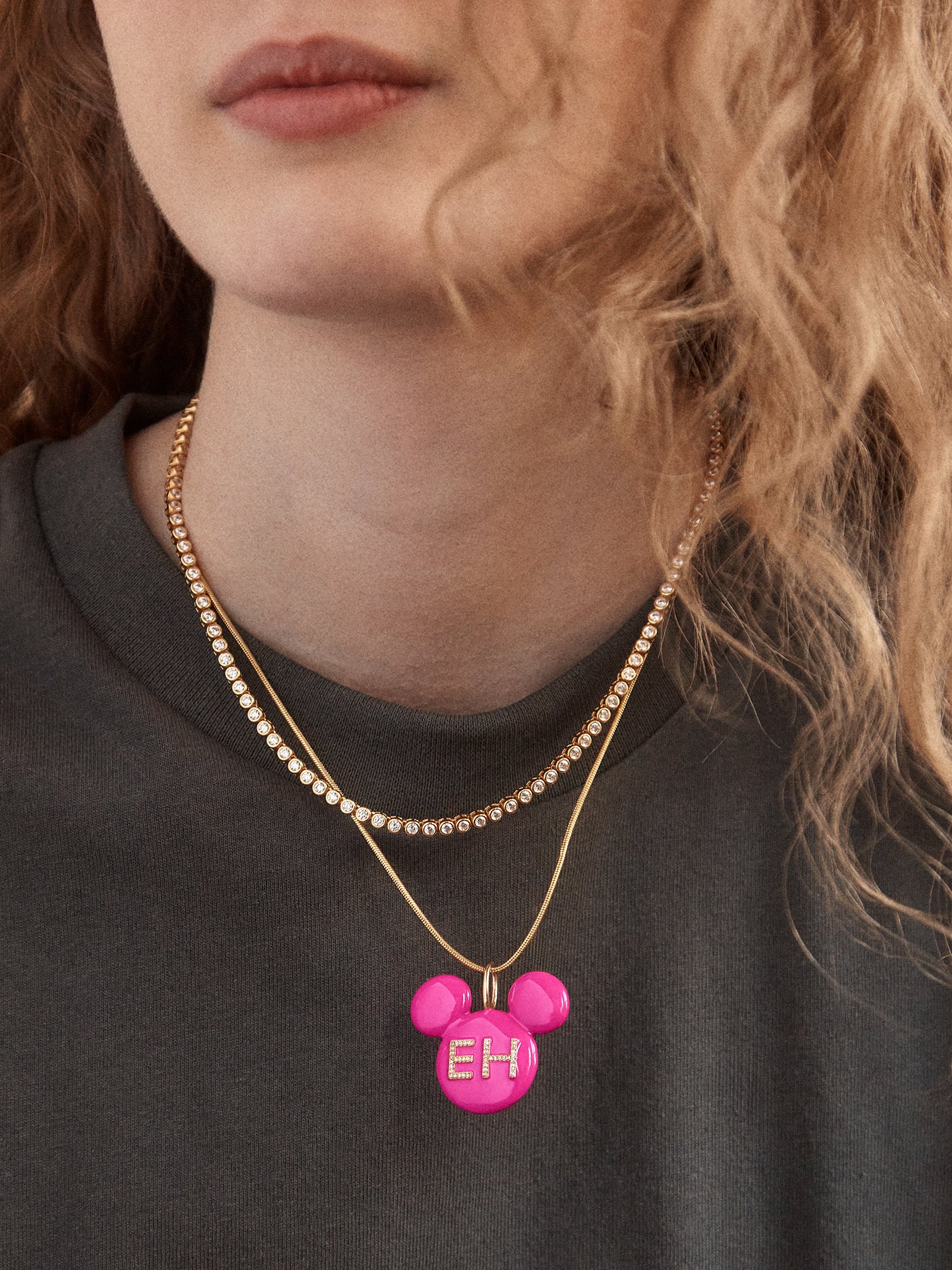 Disney Mickey Mouse Enamel Custom Initial Necklace - Pink - Image 2