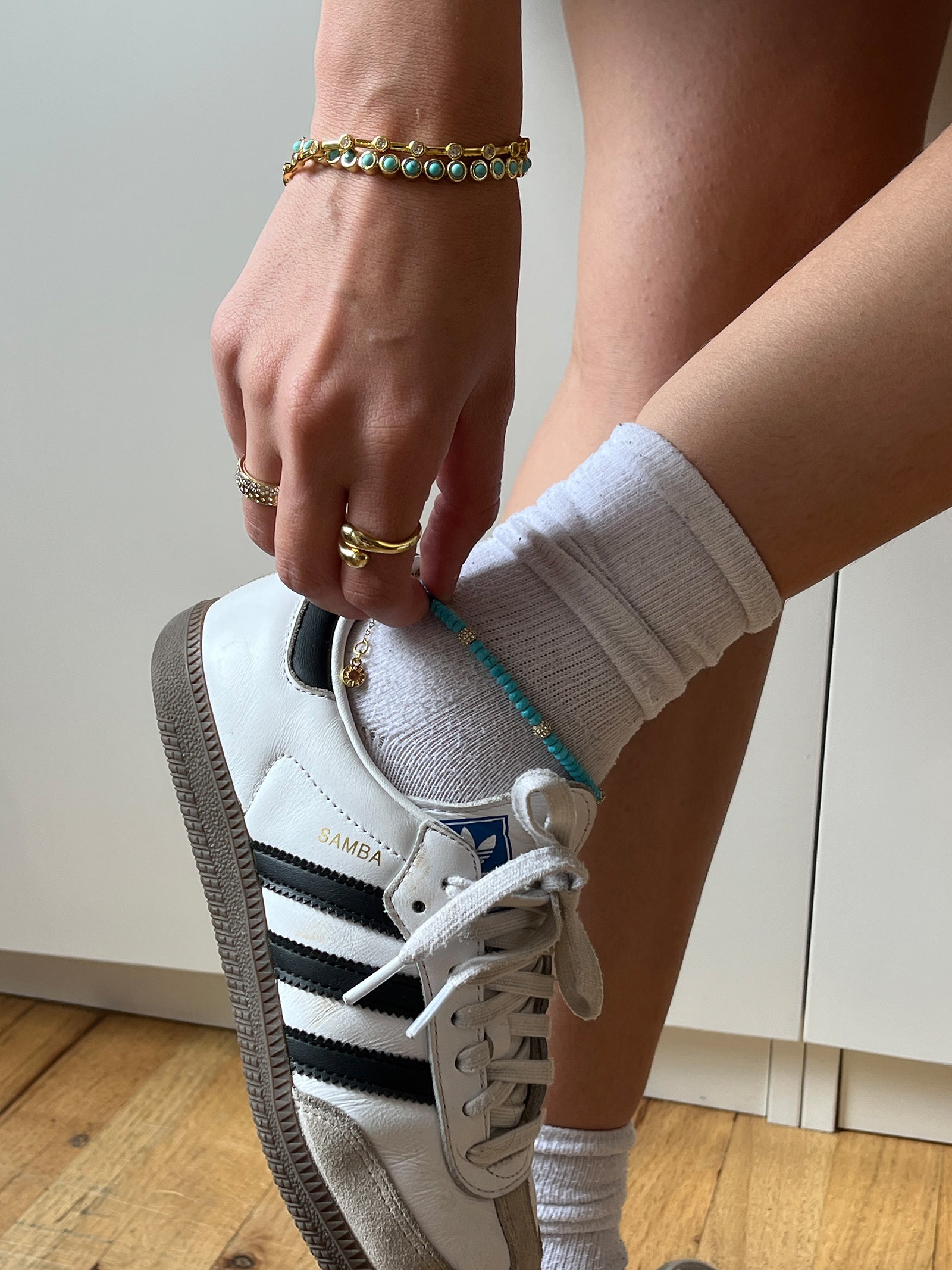 Irina Semi-Precious Anklet Set - Gold/Turquoise - Image 2