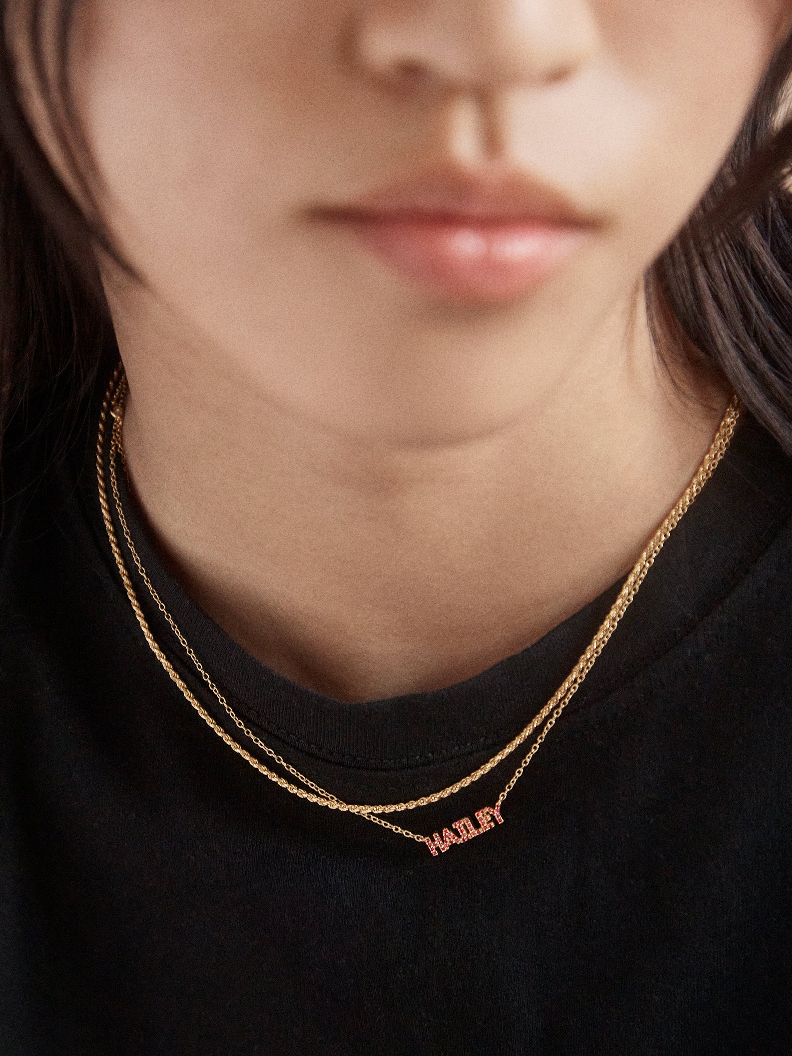 18K Gold Birthstone Custom Nameplate Necklace - Rose - Image 4