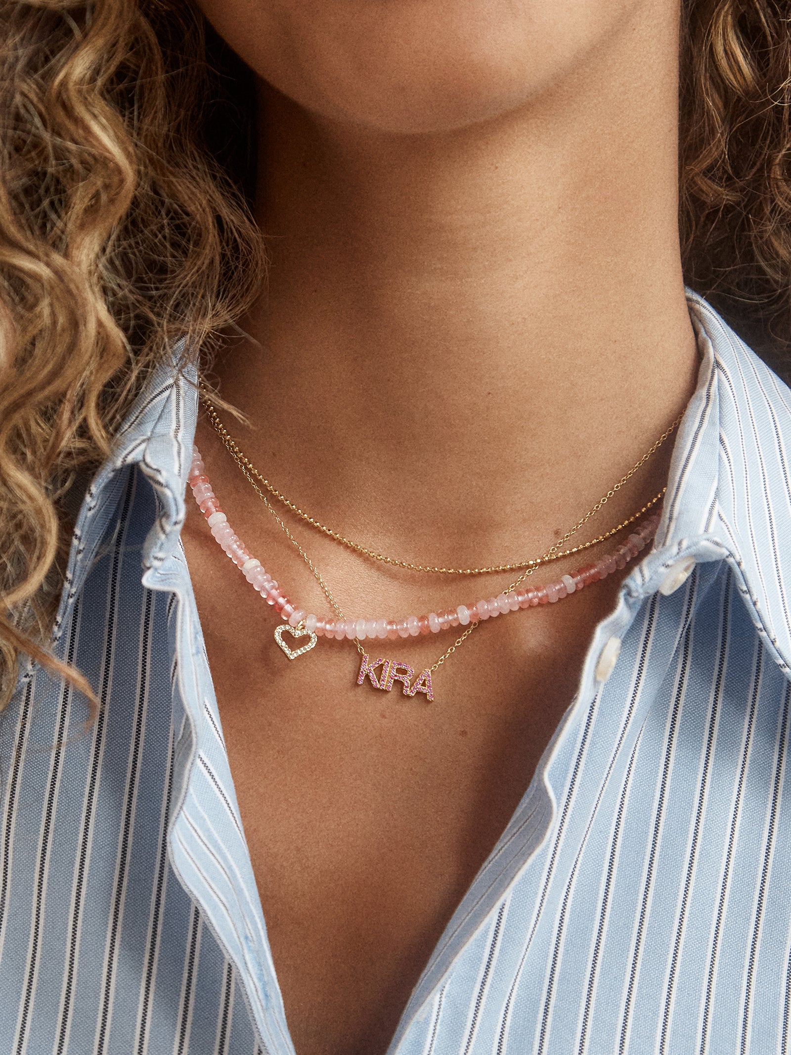 18K Gold Birthstone Custom Nameplate Necklace - Rose - Image 7